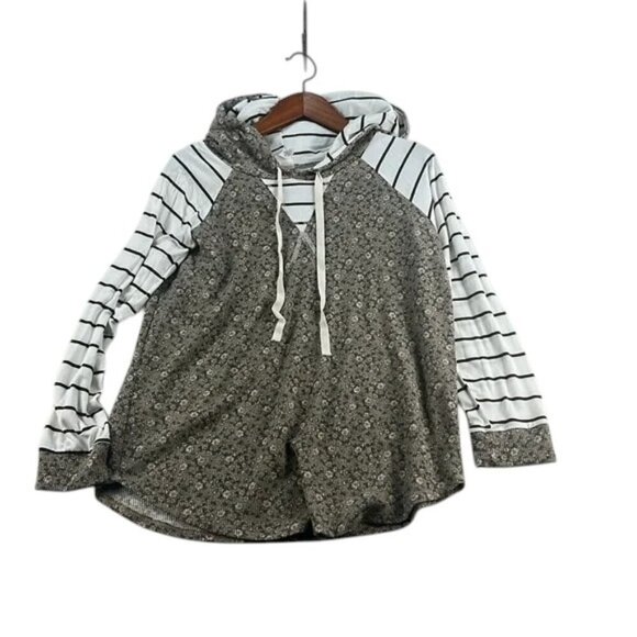 7th Ray Tops - 7th Ray Floral Sweatshirt Brown WhiteWomen's Size L